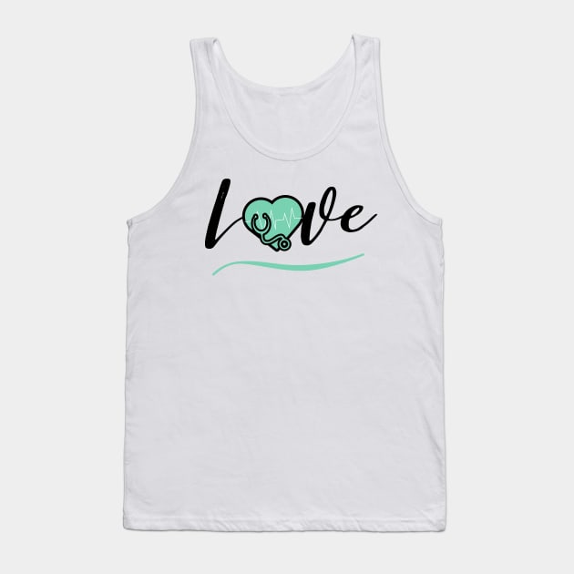 Love medicine black text design with green heart stethoscope and heartbeat Tank Top by BlueLightDesign